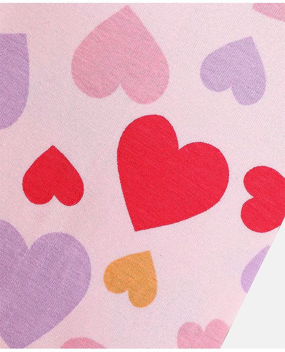 Pine Kids Full Length Stretchable and Biowash Cotton Leggings Heart Print with Solid Pack of 2 - Pink
