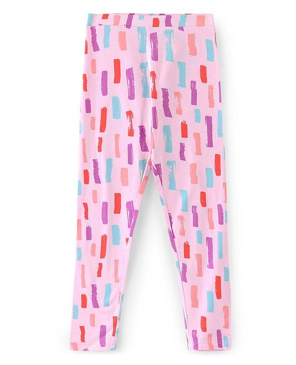 Pine Kids Full Length Stretchable and Biowash Cotton Printed & Solid Color Leggings Pack of 2 - Pink Blue