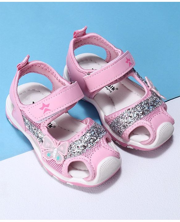 Cute Walk by Babyhug Velcro Closure Embellished Sandals Butterfly Applique- Pink