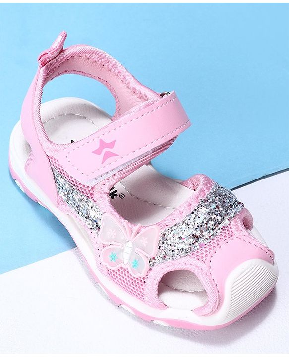 Cute Walk by Babyhug Velcro Closure Embellished Sandals Butterfly Applique- Pink