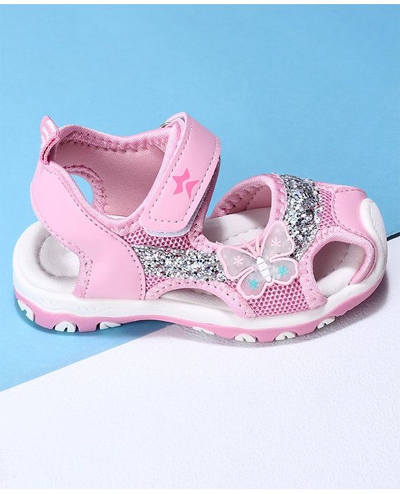 Cute Walk by Babyhug Velcro Closure Embellished Sandals Butterfly Applique- Pink