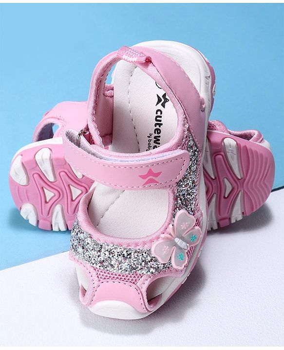 Cute Walk by Babyhug Velcro Closure Embellished Sandals Butterfly Applique- Pink