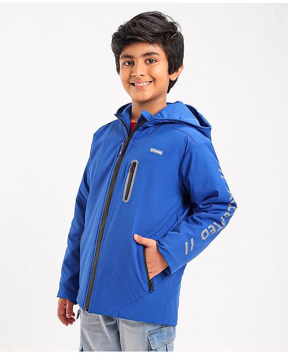 Pine Kids Light Winter Full Sleeves Hooded Solid Colour Sweat Jacket - Royal Blue