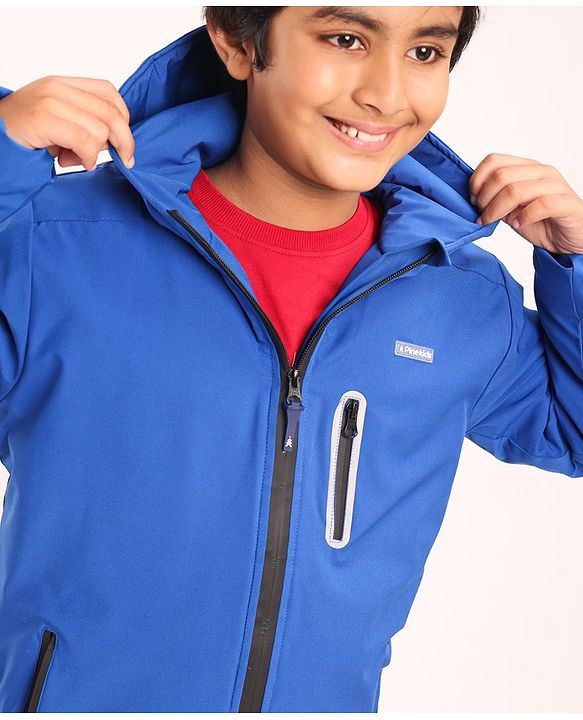 Pine Kids Light Winter Full Sleeves Hooded Solid Colour Sweat Jacket - Royal Blue