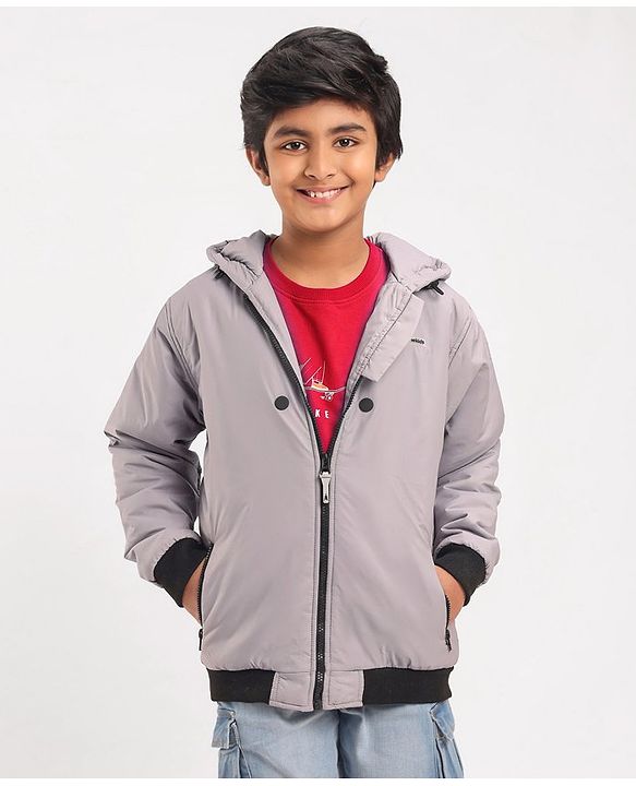 Pine Kids Full Sleeves Light Winter Wear Hooded Jacket - Grey