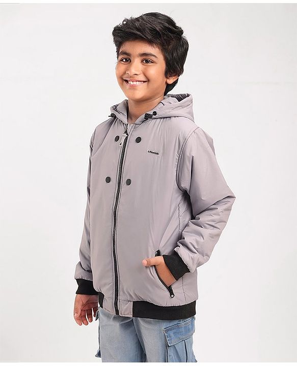 Pine Kids Full Sleeves Light Winter Wear Hooded Jacket - Grey