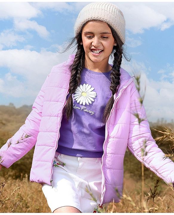 Pine Kids Full Sleeves Solid Winter Wear Padded Hooded Jacket - Pink