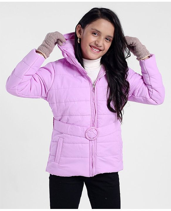 Pine Kids Full Sleeves Solid Winter Wear Padded Hooded Jacket - Pink