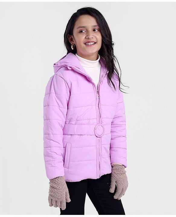 Pine Kids Full Sleeves Solid Winter Wear Padded Hooded Jacket - Pink