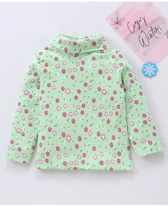 Babyhug Full Sleeves Cotton Lycra All Over Floral Print Skivi Top- Mint Green