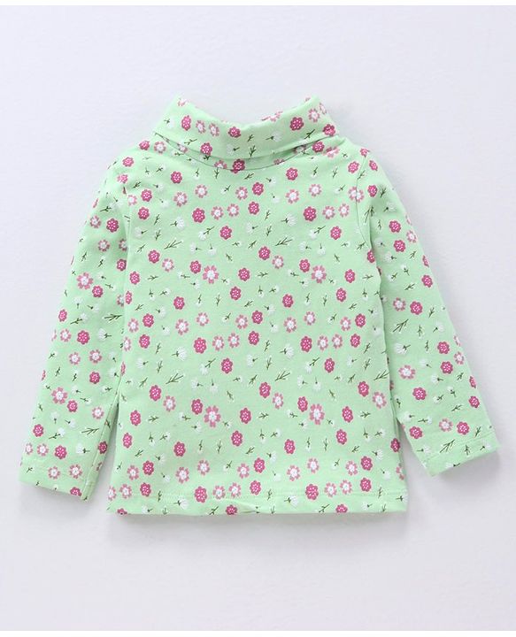 Babyhug Full Sleeves Cotton Lycra All Over Floral Print Skivi Top- Mint Green