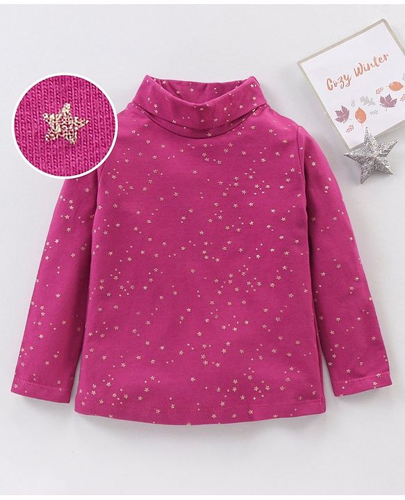 Babyhug Cotton Knit Full Sleeves Glitter Printed Skivi Top - Purple