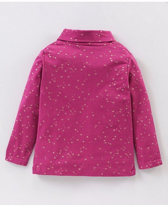 Babyhug Cotton Knit Full Sleeves Glitter Printed Skivi Top - Purple