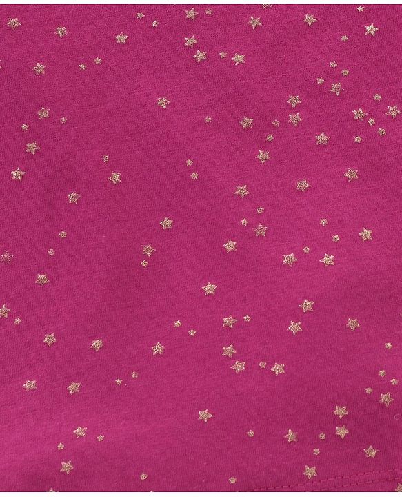 Babyhug Cotton Knit Full Sleeves Glitter Printed Skivi Top - Purple