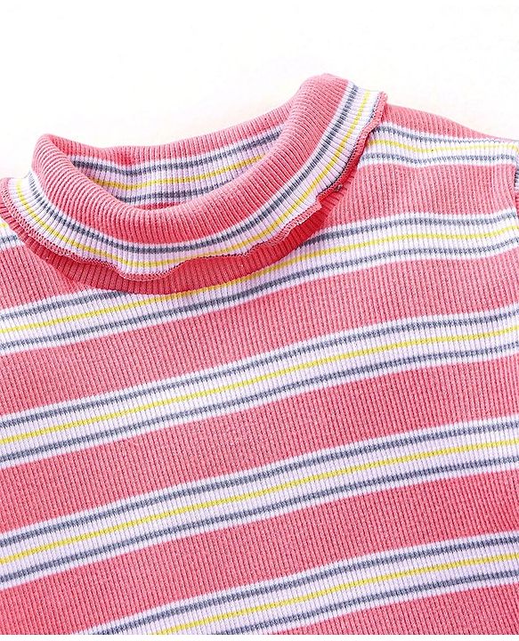 Babyhug Cotton Lycra Rib Knit Full Sleeves Striped Skivi Tee - Pink