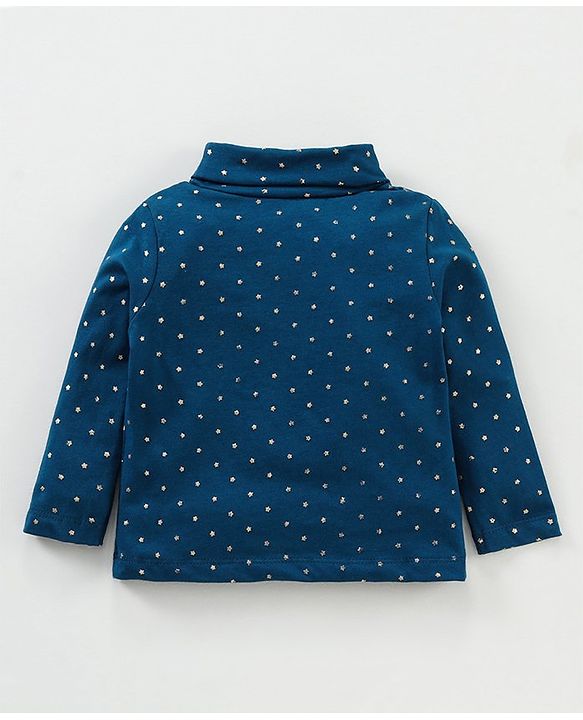 Babyhug Cotton Lycra Full Sleeves Star Printed Skivi Top - Blue