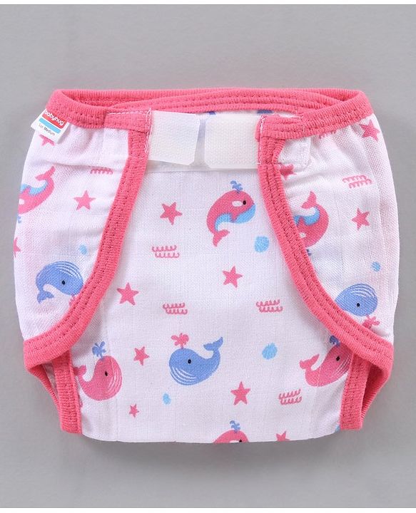 Babyhug Muslin Cotton Reusable Velcro Printed Cloth Nappies Small Set of 5 - Multicolor