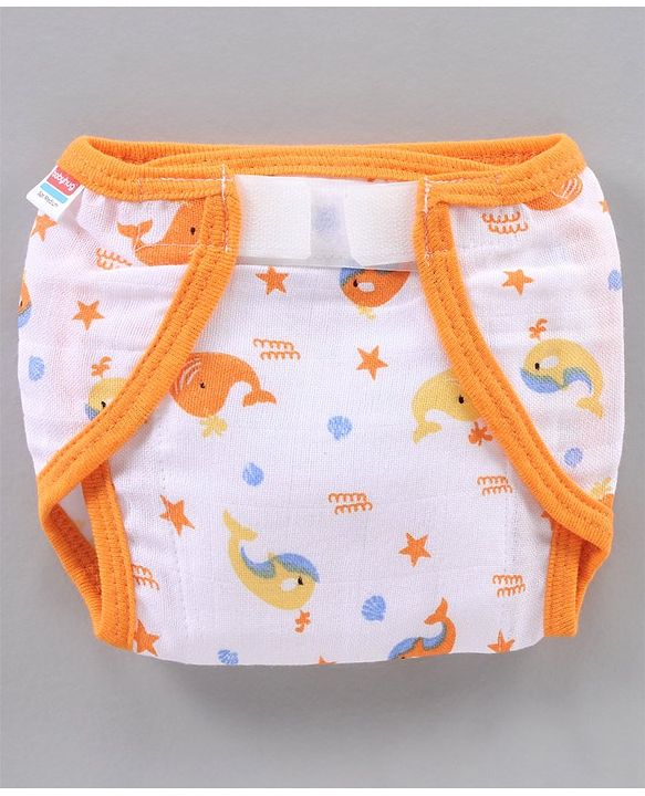 Babyhug Muslin Cotton Reusable Velcro Printed Cloth Nappies Small Set of 5 - Multicolor