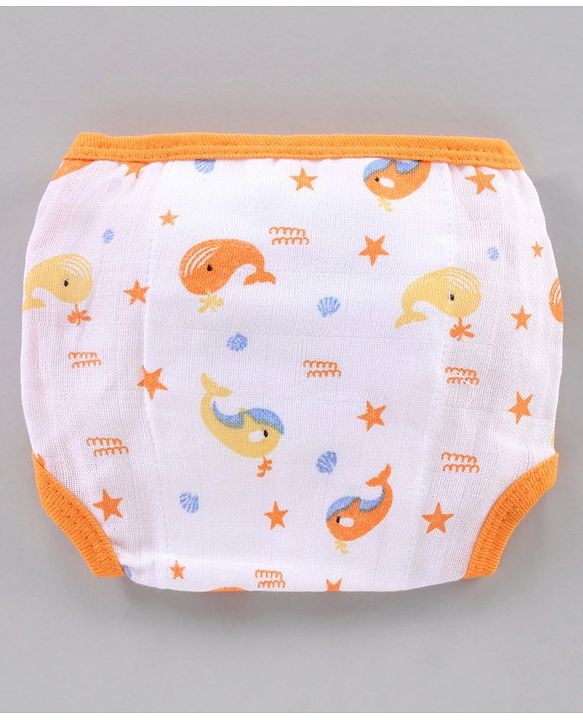 Babyhug Muslin Cotton Reusable Velcro Printed Cloth Nappies Small Set of 5 - Multicolor