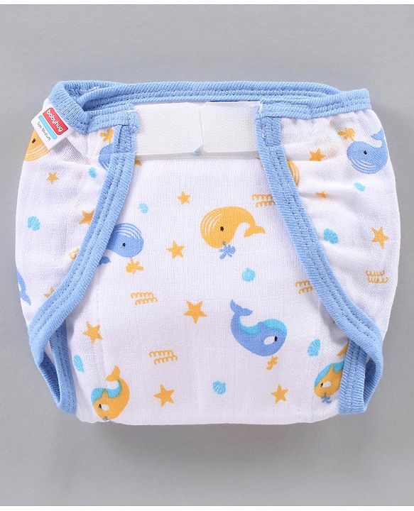 Babyhug Muslin Cotton Reusable Velcro Printed Cloth Nappies Small Set of 5 - Multicolor