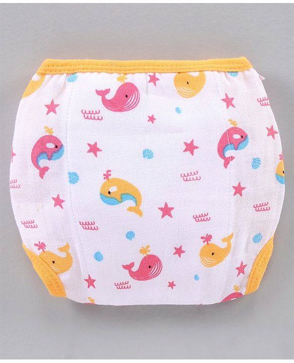 Babyhug Muslin Cotton Reusable Velcro Printed Cloth Nappies Small Set of 5 - Multicolor