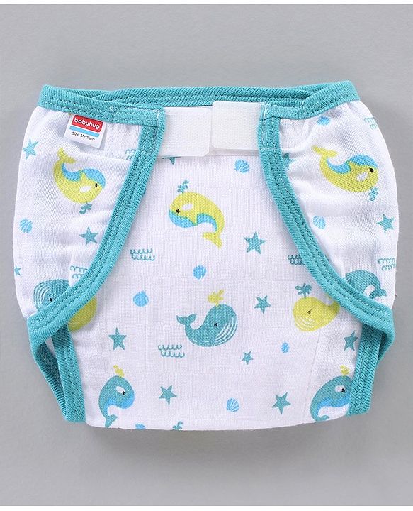 Babyhug Muslin Cotton Reusable Velcro Printed Cloth Nappies Small Set of 12 - Multicolor