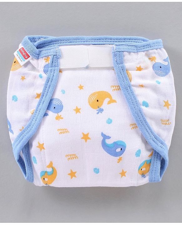 Babyhug Muslin Cotton Reusable Velcro Printed Cloth Nappies Small Set of 12 - Multicolor