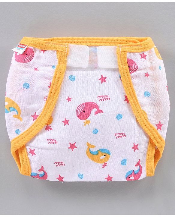 Babyhug Muslin Cotton Reusable Velcro Printed Cloth Nappies Small Set of 12 - Multicolor