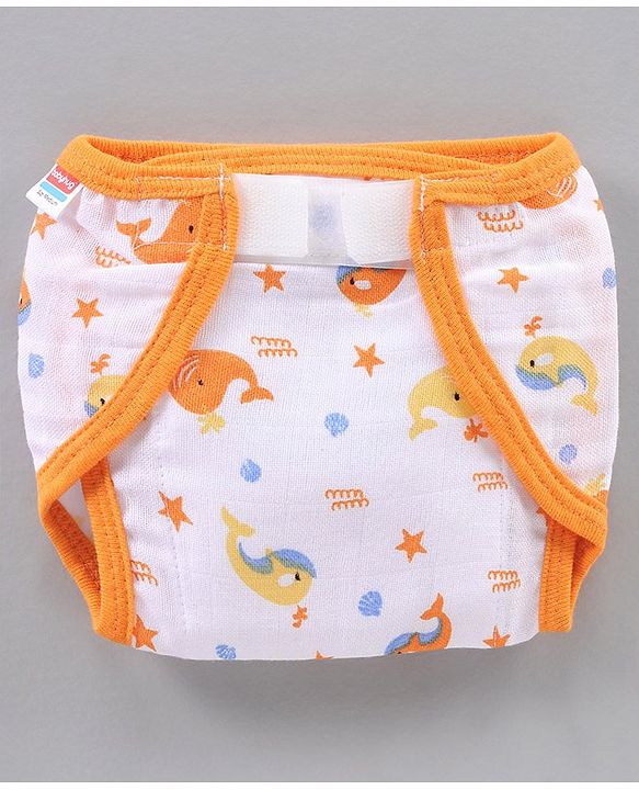 Babyhug Muslin Cotton Reusable Velcro Printed Cloth Nappies Small Set of 12 - Multicolor