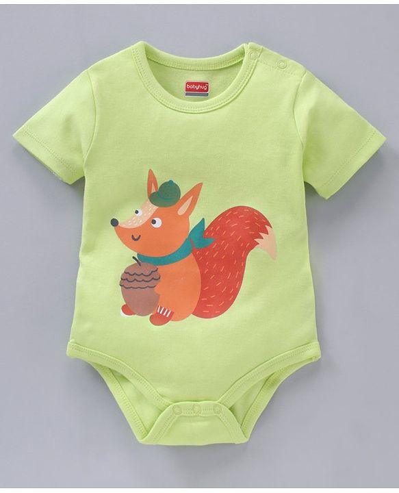 Babyhug 100% Cotton Half Sleeves Onesies Striped And Squirrel Print Pack of 3 - Multicolour
