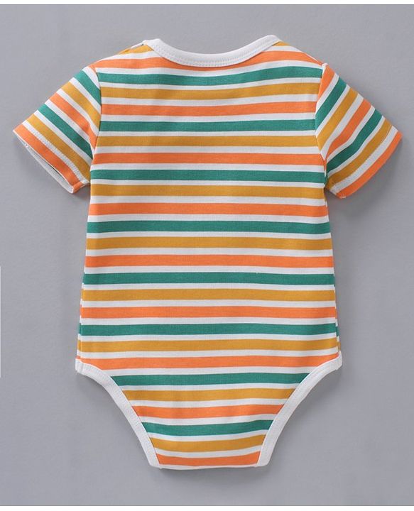 Babyhug 100% Cotton Half Sleeves Onesies Striped And Squirrel Print Pack of 3 - Multicolour