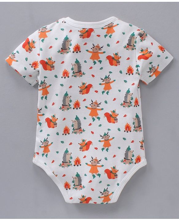 Babyhug 100% Cotton Half Sleeves Onesies Striped And Squirrel Print Pack of 3 - Multicolour