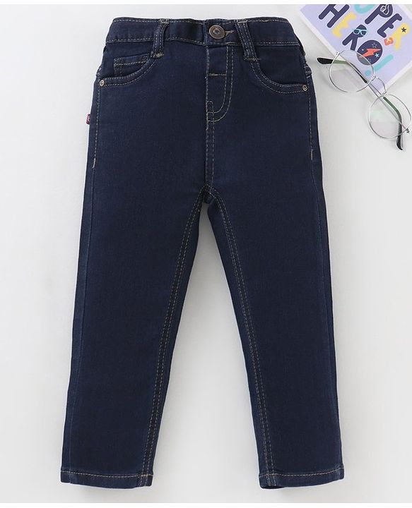 Babyhug Full Length Washed Denim Stretchable Jeans Solid Colour - Blue
