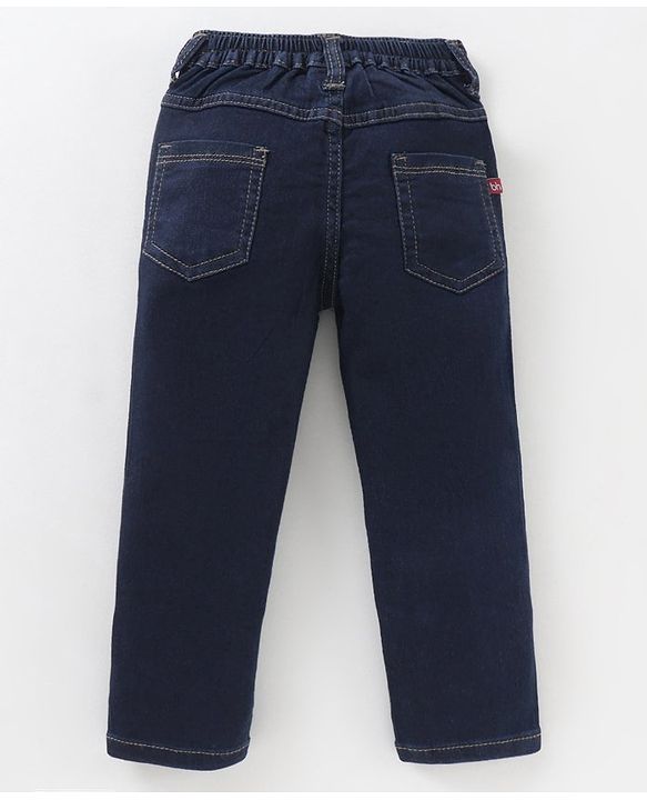 Babyhug Full Length Washed Denim Stretchable Jeans Solid Colour - Blue