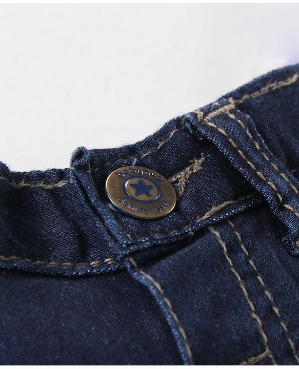 Babyhug Full Length Washed Denim Stretchable Jeans Solid Colour - Blue