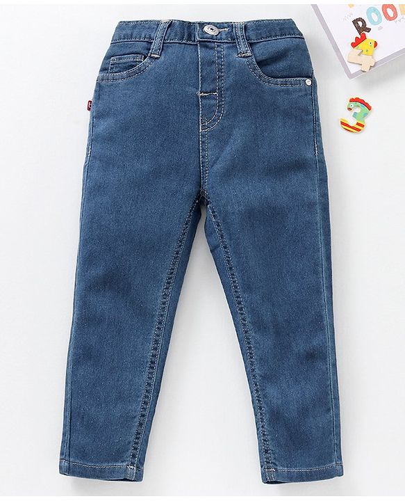 Babyhug Full Length Washed Denim Jeans - Blue