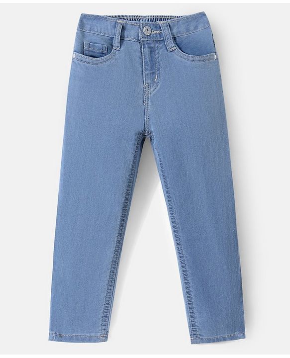 Babyhug Full Length Washed Denim Jeans - Light Blue