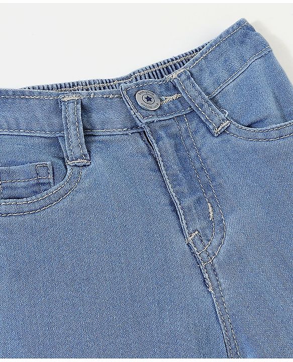Babyhug Full Length Washed Denim Jeans - Light Blue