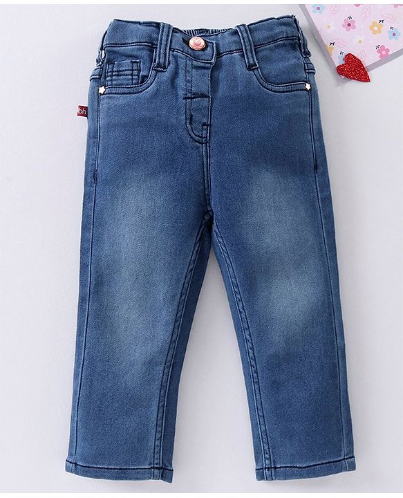 Babyhug Full Length Washed Denim Jeans - Blue