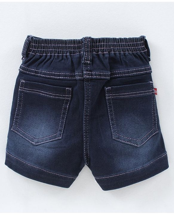 Babyhug Mid Thigh Denim Washed Shorts With Stretch - Dark Blue