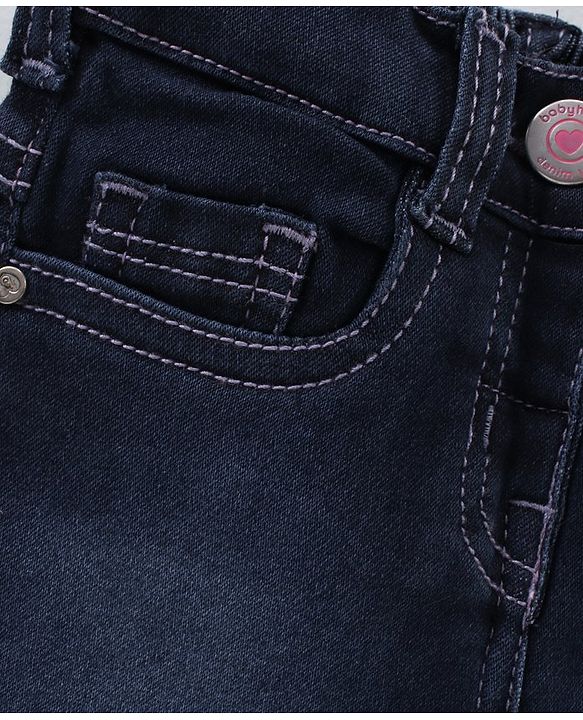 Babyhug Mid Thigh Denim Washed Shorts With Stretch - Dark Blue