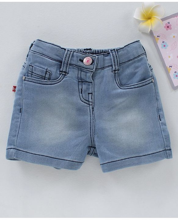 Babyhug Mid Thigh Denim Washed Shorts With Stretch - Light Blue