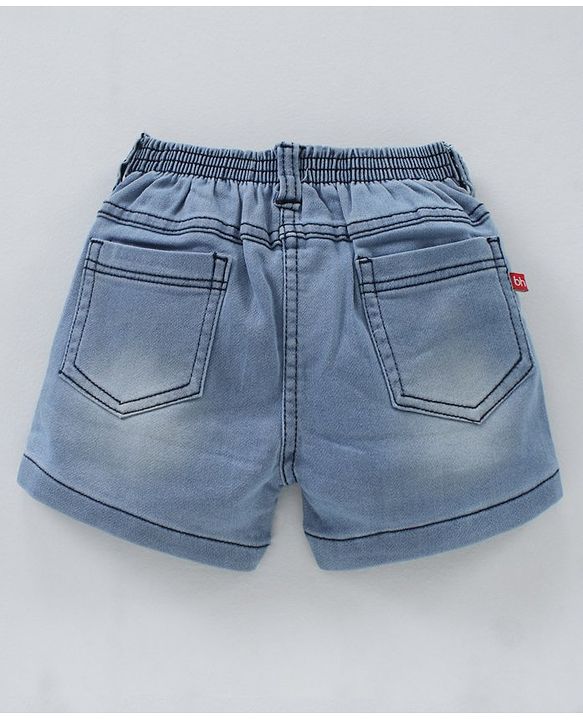 Babyhug Mid Thigh Denim Washed Shorts With Stretch - Light Blue