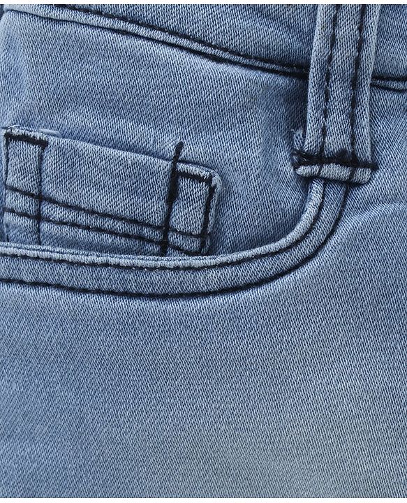 Babyhug Mid Thigh Denim Washed Shorts With Stretch - Light Blue