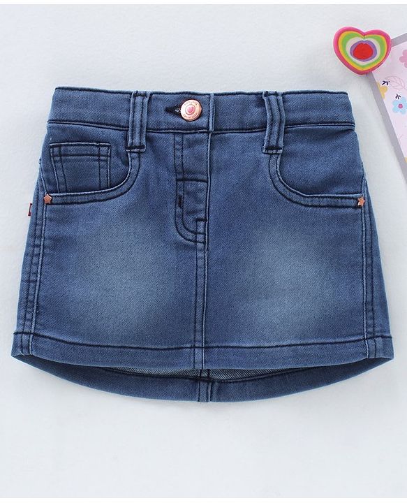Babybug Cotton Lyrca Mid Thigh Denim Skirts - Medium Blue