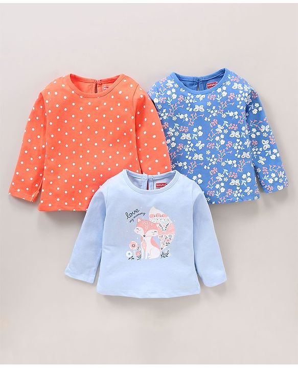 Babyhug 100% Cotton Full Sleeves Tees With Graphic Print Pack of 3 - Multicolor