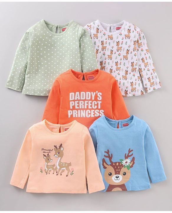 Babyhug Full Sleeves Tees With Graphics Pack Of 5 - Multicolor