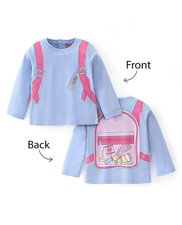 Babyhug 100% Cotton Full Sleeves T-Shirt Bagpack Graphics - Navy Blue