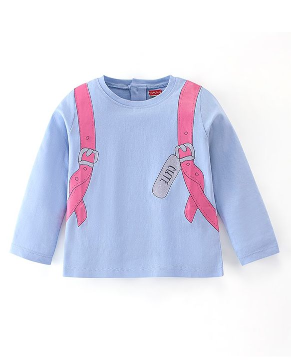 Babyhug 100% Cotton Full Sleeves T-Shirt Bagpack Graphics - Navy Blue