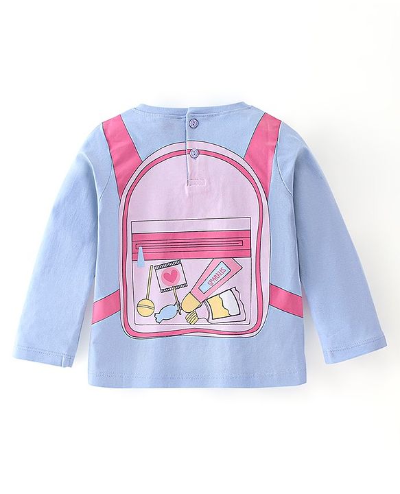 Babyhug 100% Cotton Full Sleeves T-Shirt Bagpack Graphics - Navy Blue